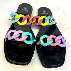 Palms Multicolor jelly Chain Slide Sandals ladies sz sz10